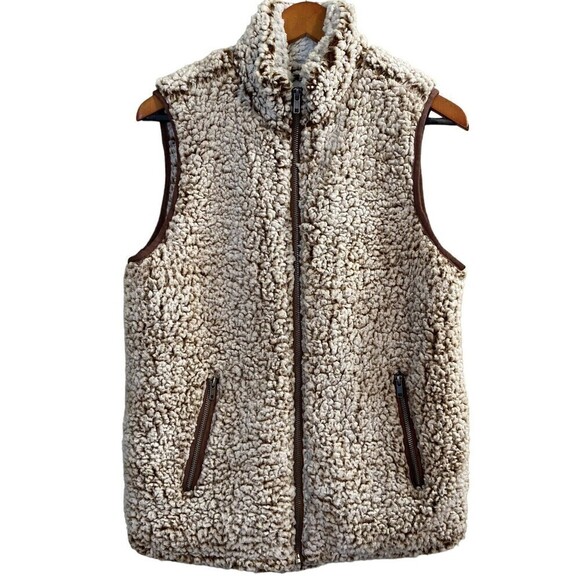 THREAD & SUPPLY Women’s Arctic Fleece Full Zip Vest Brown And Tan Size Small - Picture 1 of 8
